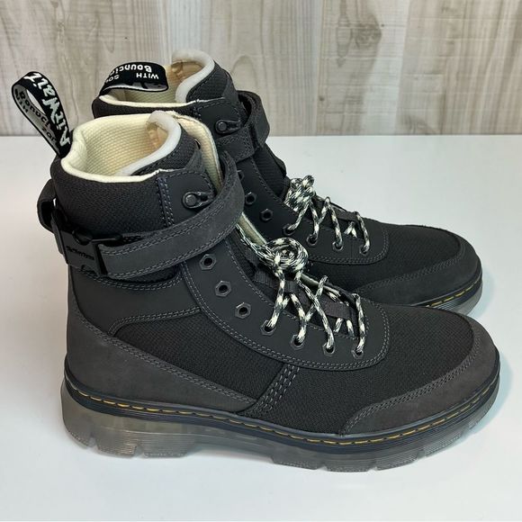 Dr. Martens Combs Tech Gray Canvas Suede Combo Boots Men's - Picture 1 of 9